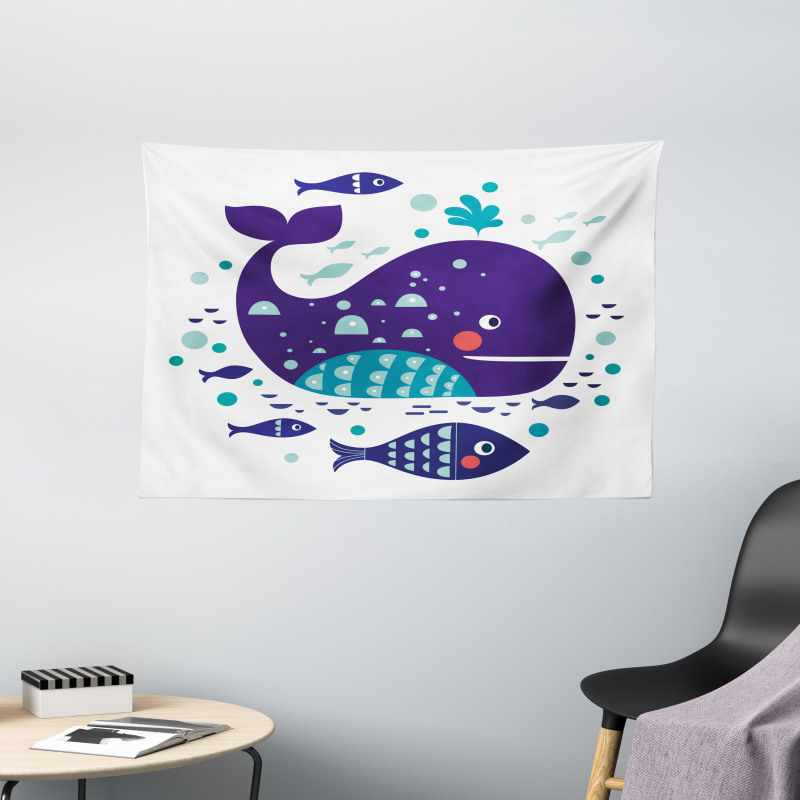 Ocean Cartoon Big Fish Wide Tapestry