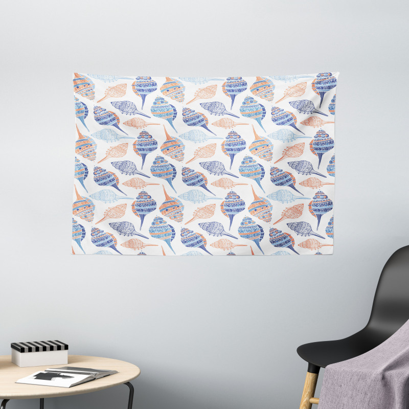 Abstract Marine Seashells Wide Tapestry