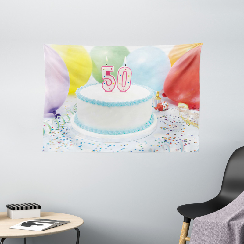 Age 50 Cake Party Wide Tapestry