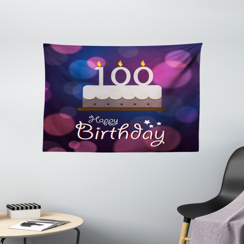 Cartoon Cake Candles Wide Tapestry