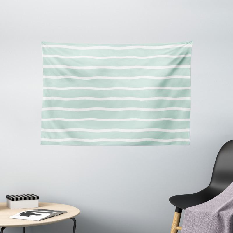 Wavy Lines White Striped Wide Tapestry