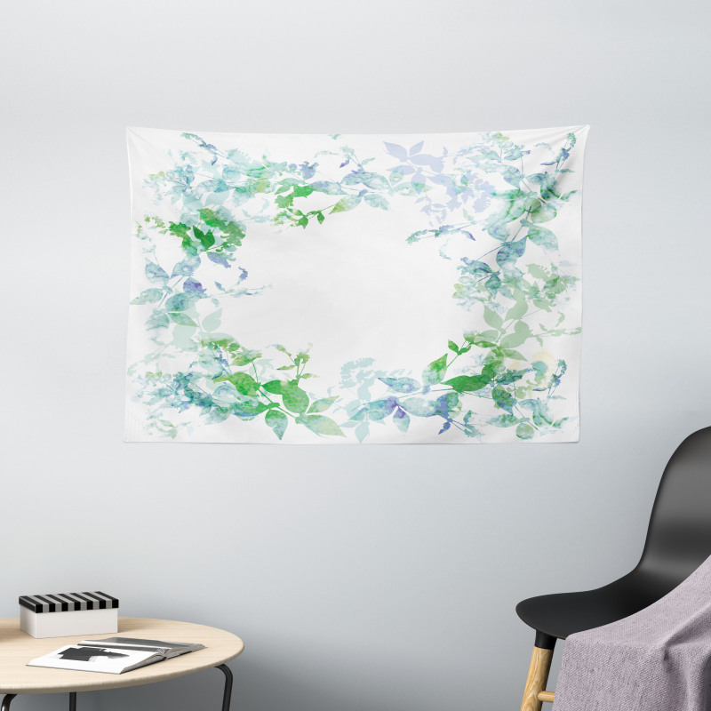 Spring Wreath Watercolor Wide Tapestry