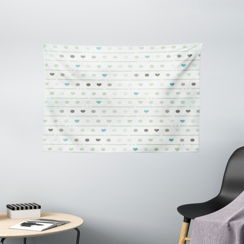 Polka Dots Hearts Wide Tapestry