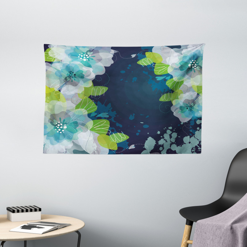 Grunge Abstract Flowers Wide Tapestry