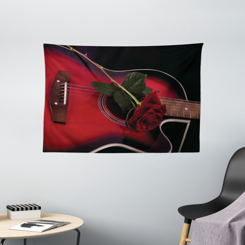 Guitar with Love Rose Wide Tapestry