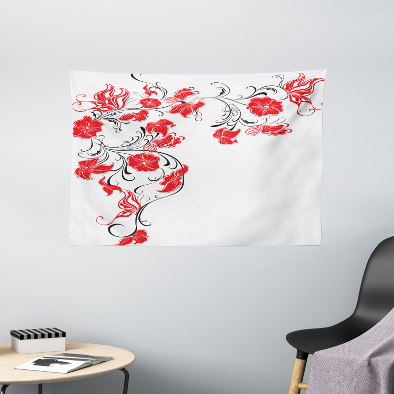 Japanese Flowers Ivy Wide Tapestry