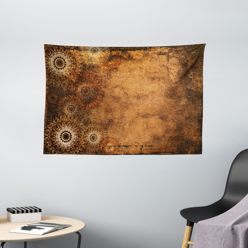Aged Texture Vintage Floral Wide Tapestry