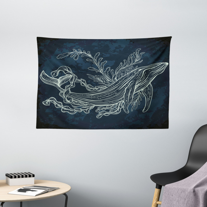 Doodle Coral Reef Seaweed Wide Tapestry