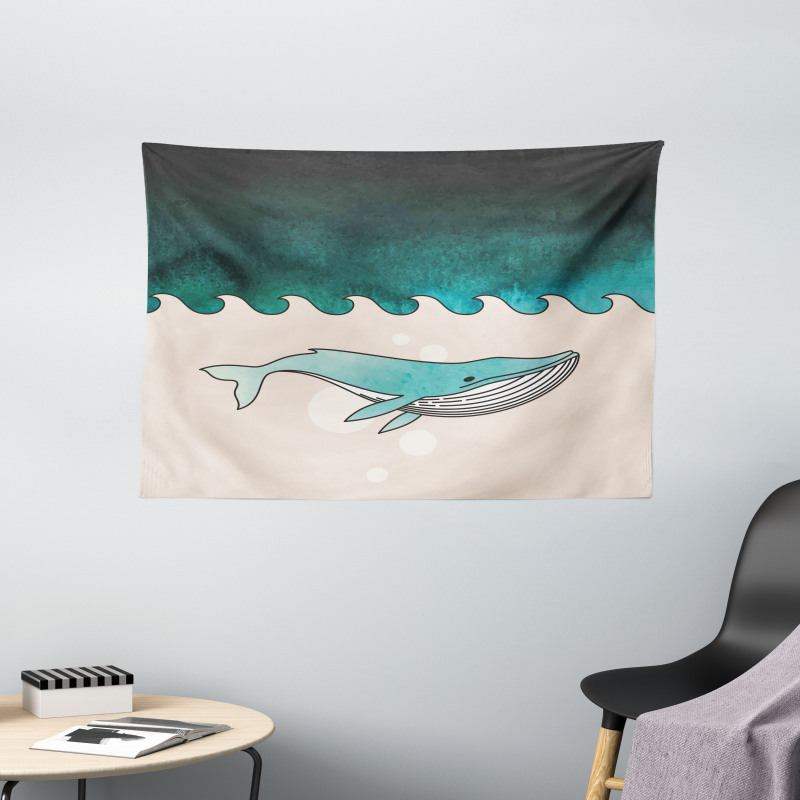 Fish Swimming Submarine Wide Tapestry