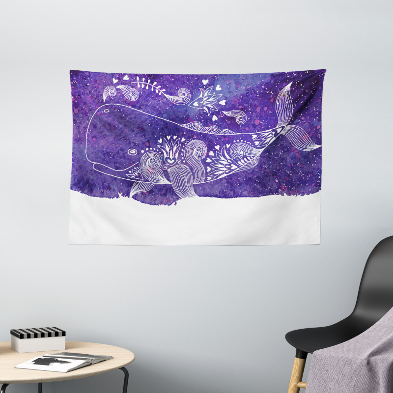 Watercolor Fish Floral Wide Tapestry