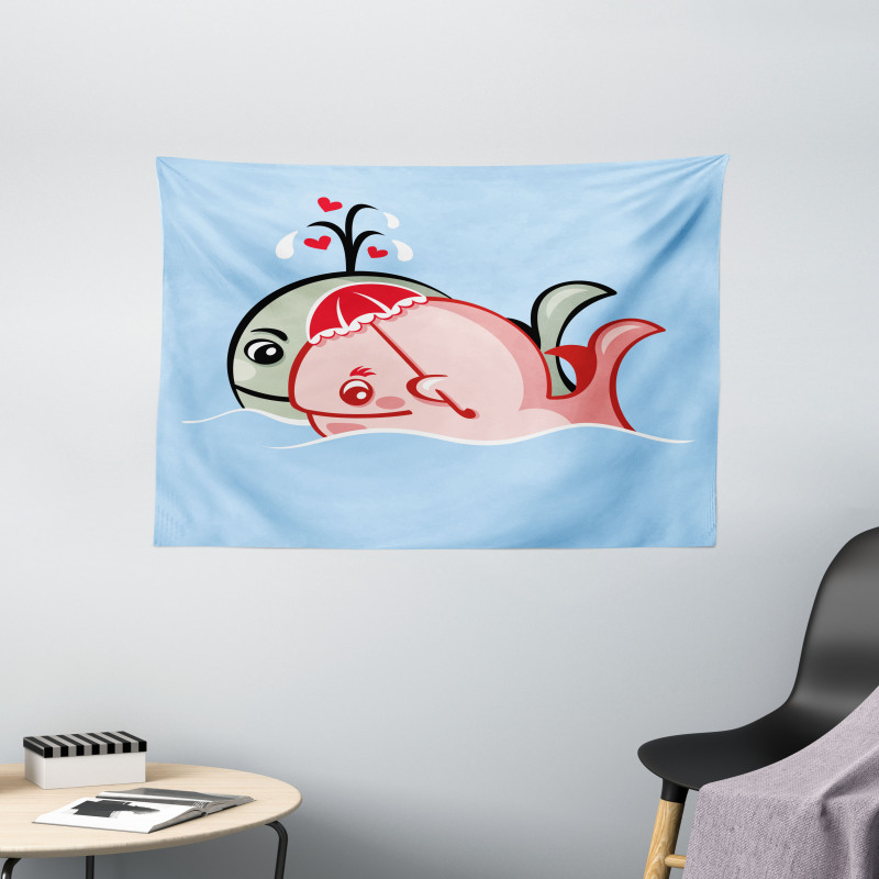 Whale Couple Wide Tapestry