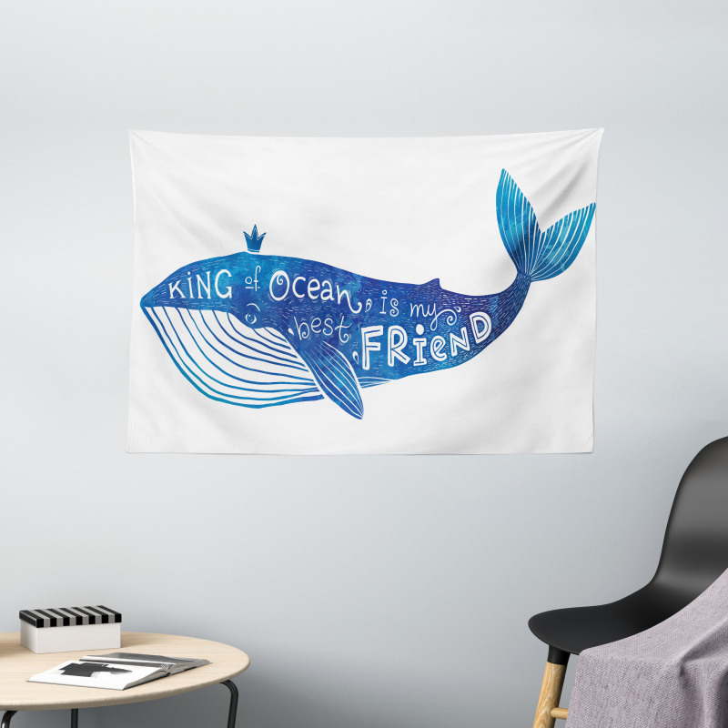Whale King Friend Wide Tapestry