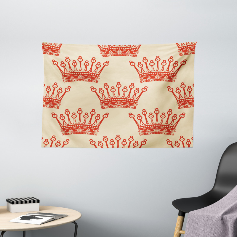 Vintage Red Crown Pattern Wide Tapestry
