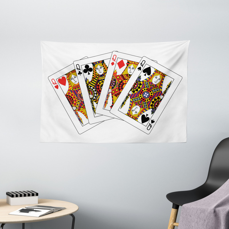 Queens Poker Play Cards Wide Tapestry