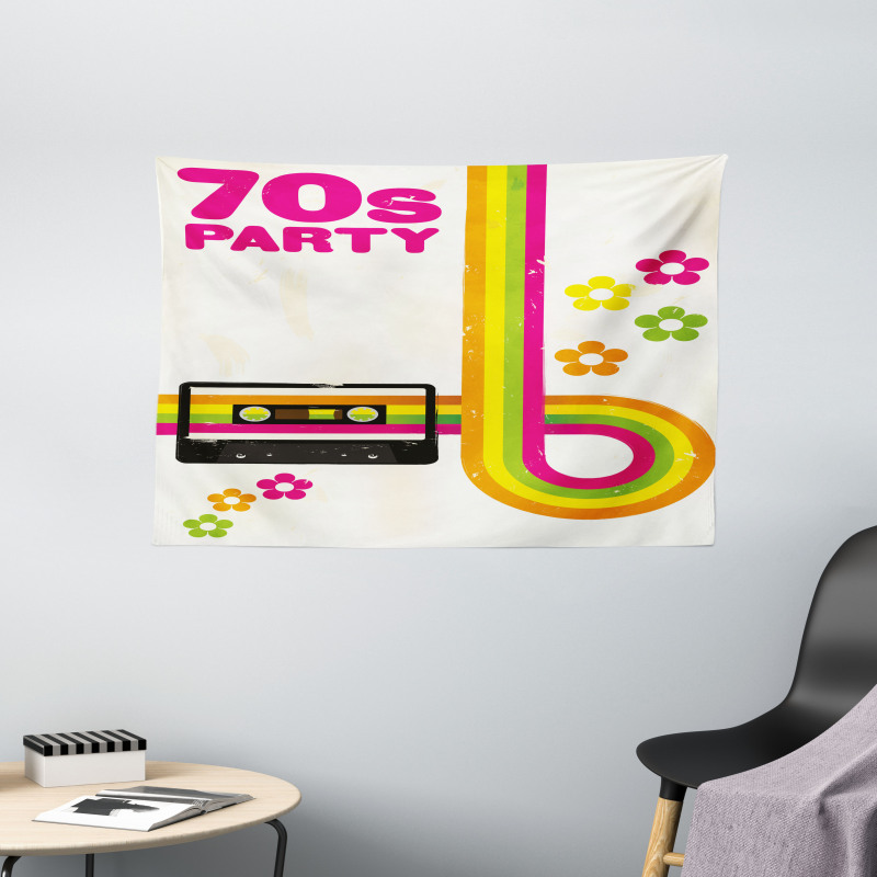 70s Party Casette Tape Wide Tapestry