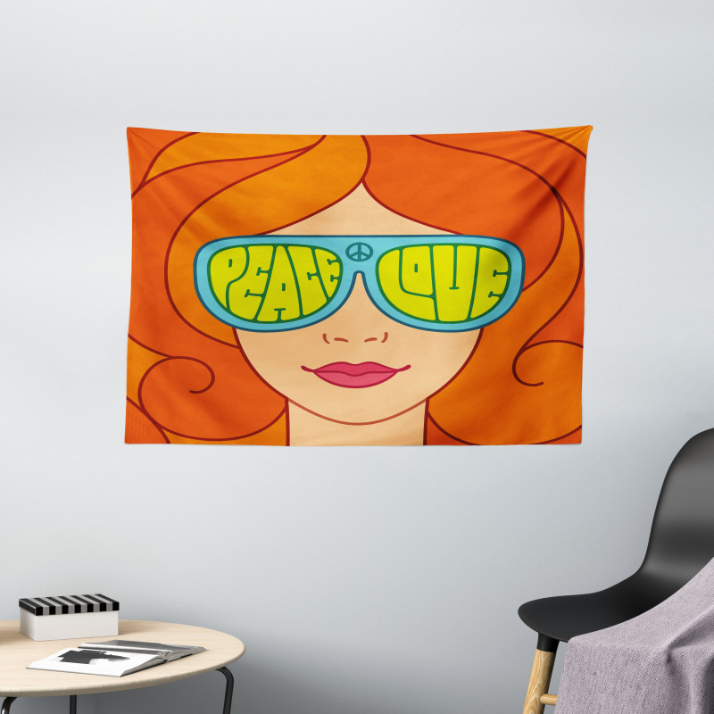 Red Hair Girl Love Peace Wide Tapestry