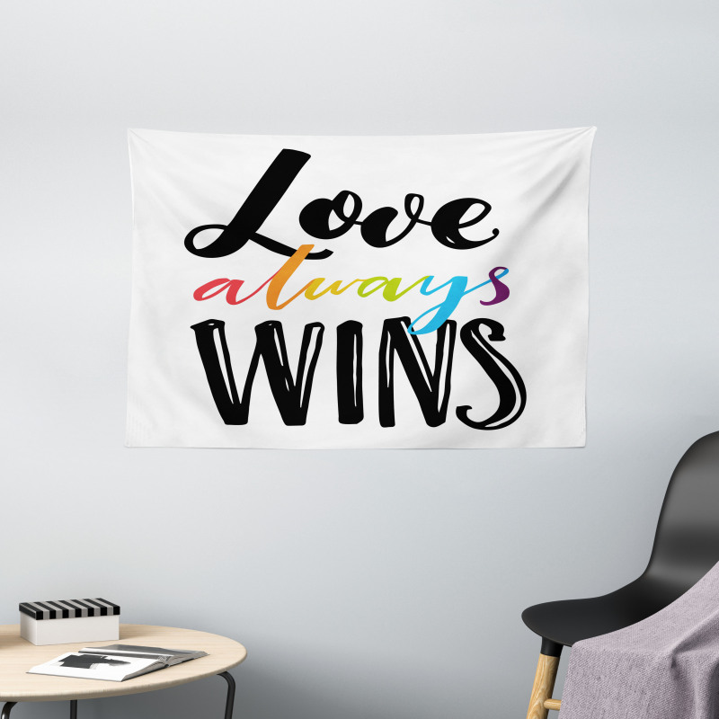 Love Always Wins Phrase Wide Tapestry