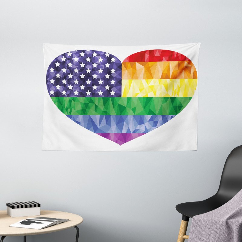 Heart Gay Flag Rainbow Art Wide Tapestry