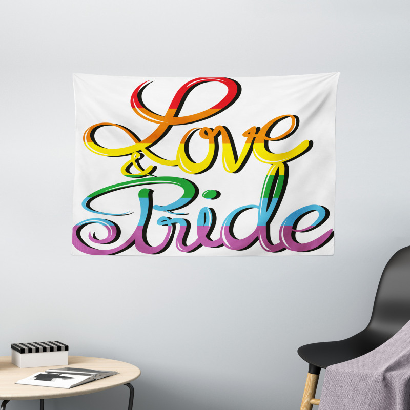 Love Text Rainbow Colors Wide Tapestry