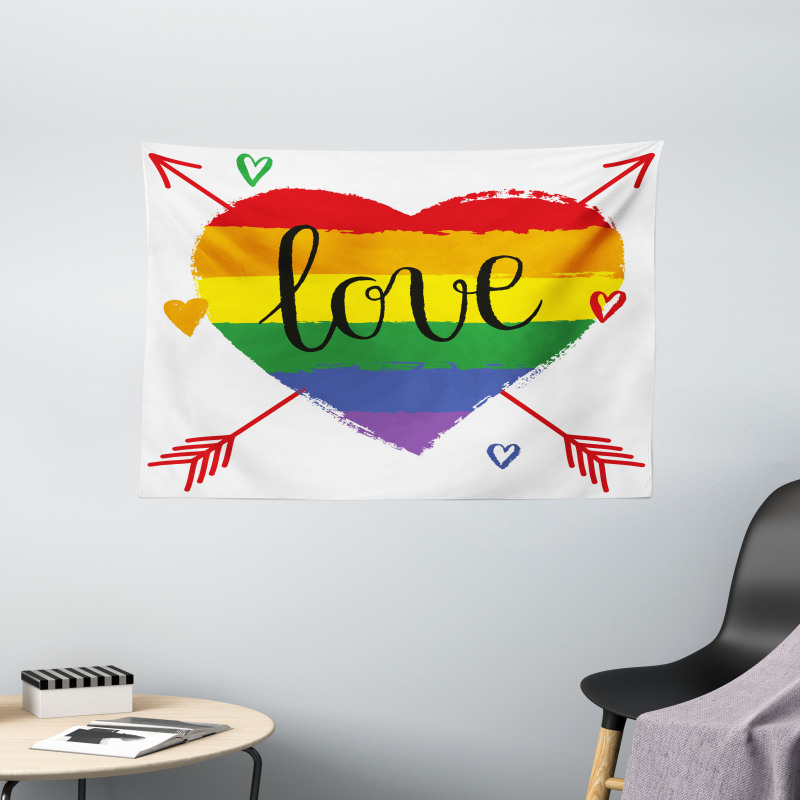 Heart Arrows Love Doodle Wide Tapestry