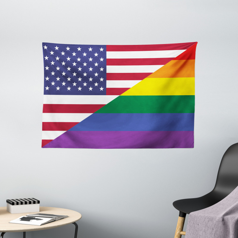 Flag USA Rainbow Colors Wide Tapestry