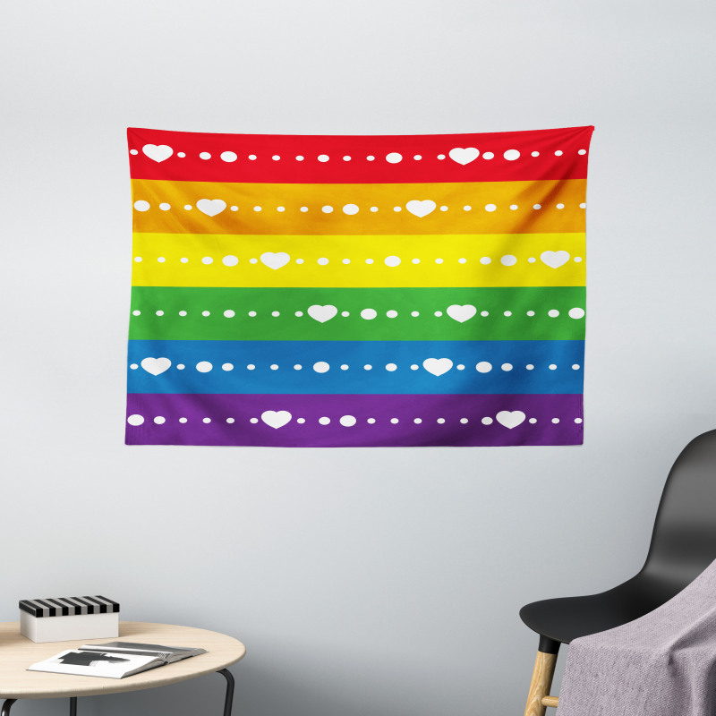 Gay Pride Flag Dots Wide Tapestry