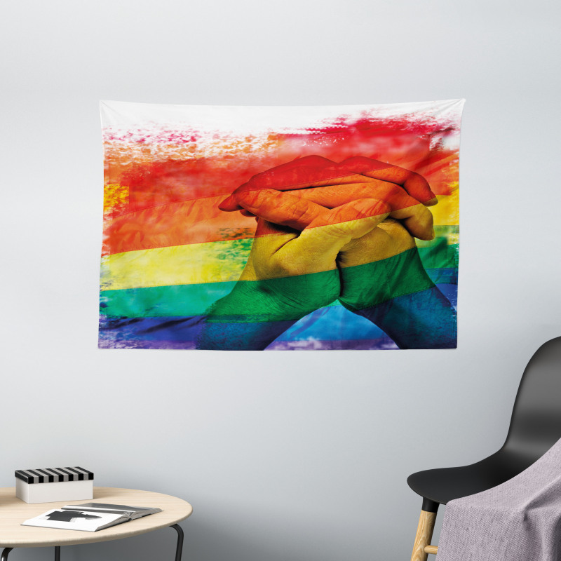Gay Couple Holding Hands Wide Tapestry