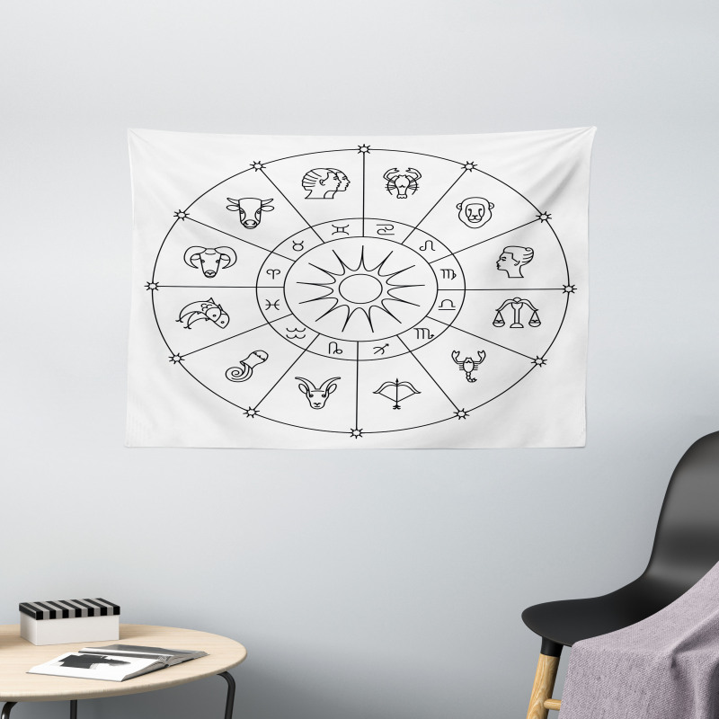 Sketchy Zodiac Circle Wide Tapestry