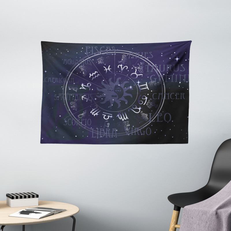 Zodiac Circle Wheel Wide Tapestry