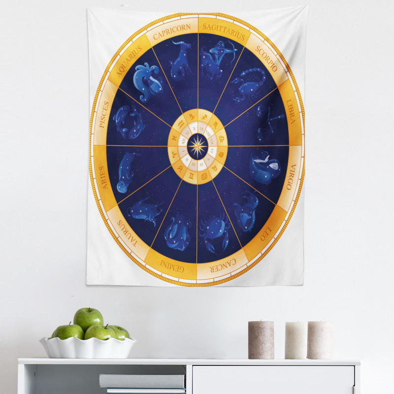 Astroloji Mikrofiber Duvar Halısı Sarı Mavi Horoskop
