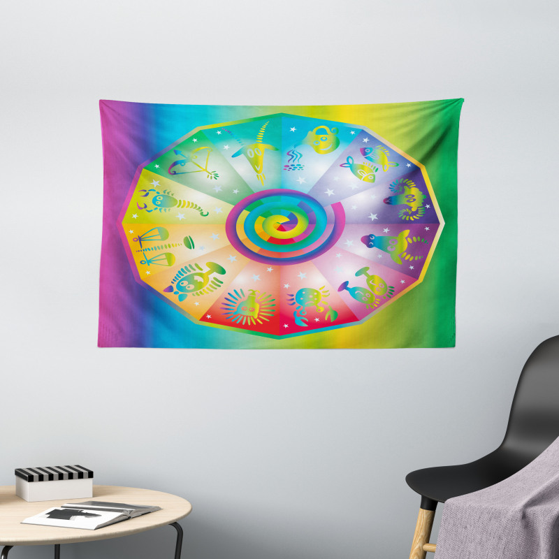 Hippie Style Zodiac Wide Tapestry