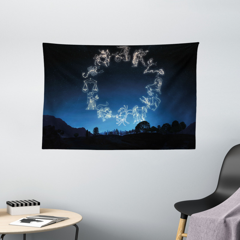 Sketchy Zodiacal Sign Wide Tapestry