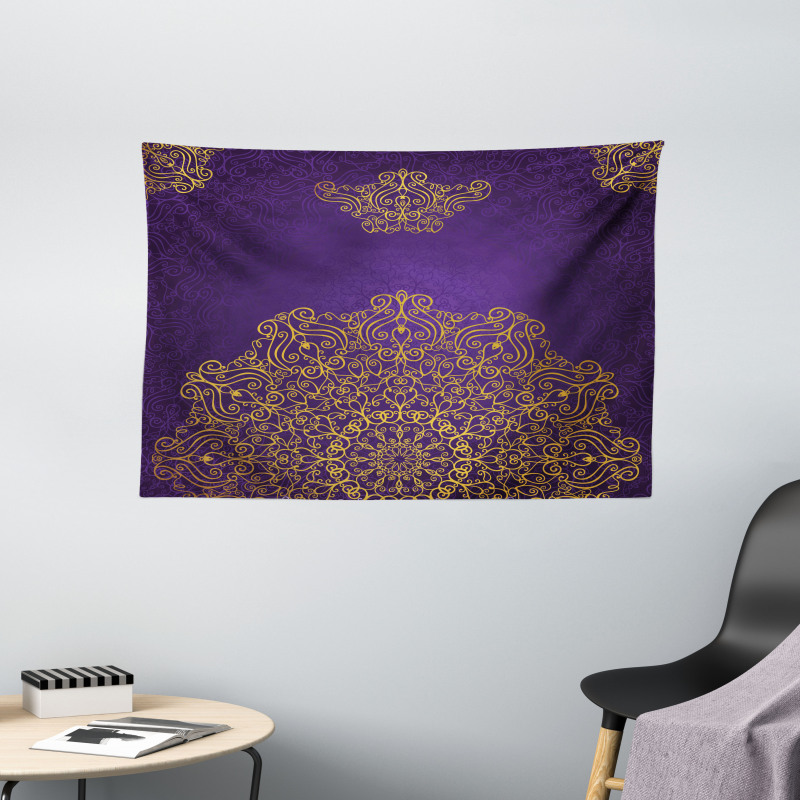 Ornate Swirl Motif Wide Tapestry