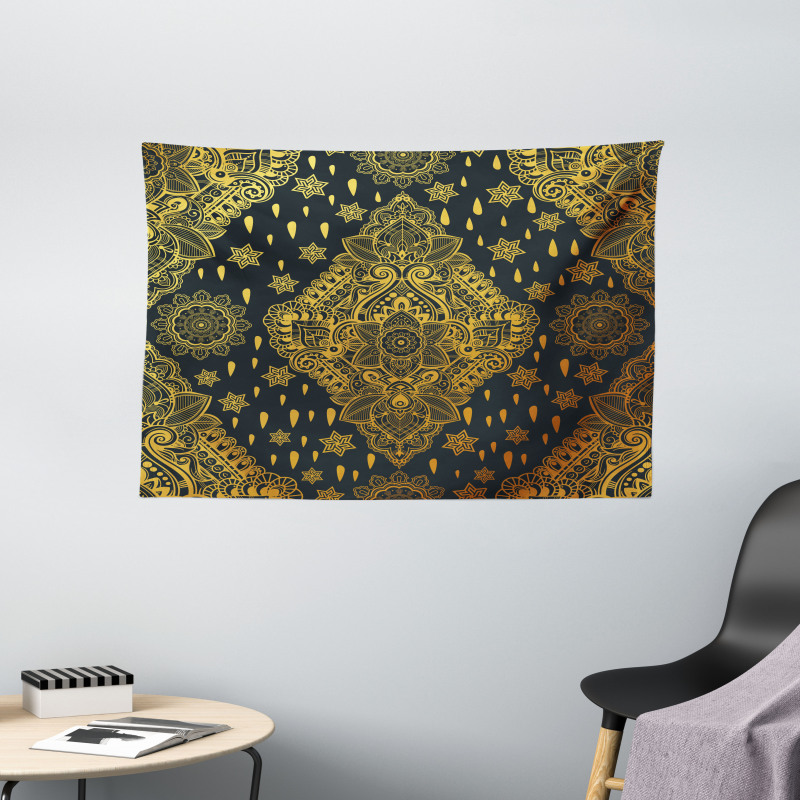 Boho Paisley Folklore Wide Tapestry
