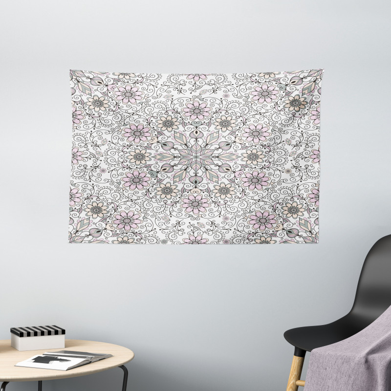 Flower Swirls Doily Style Wide Tapestry