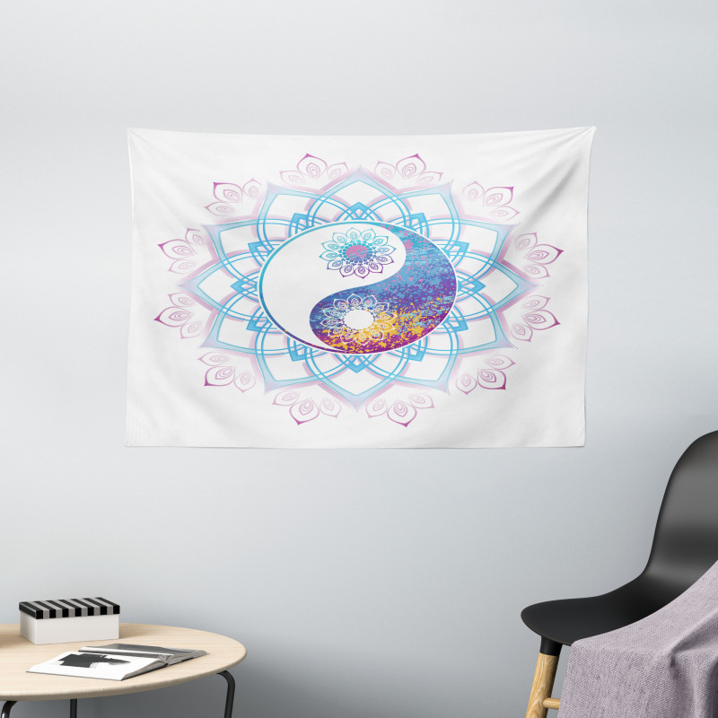 Yin Yang Swirls Wide Tapestry