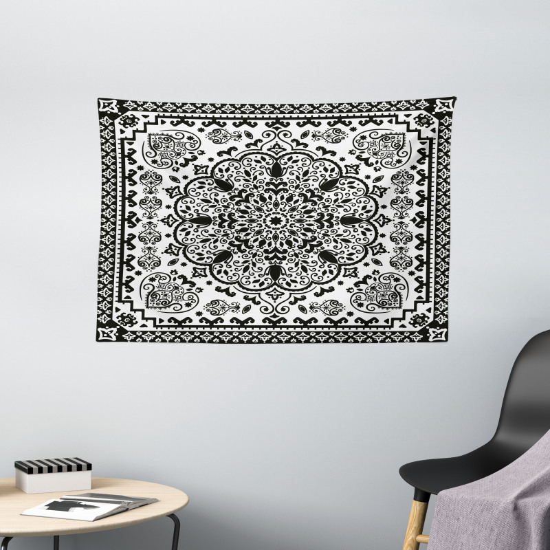 Lace Paisley Black Mehndi Wide Tapestry