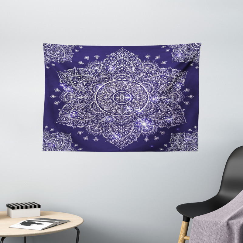 Floral Round Retro Ornament Wide Tapestry