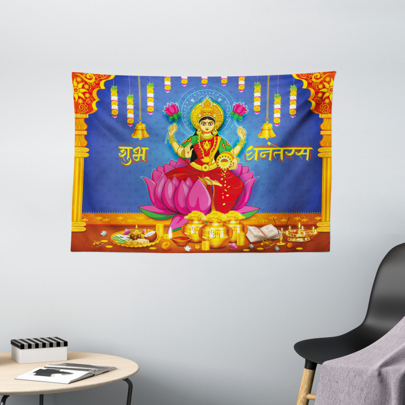 Ethnic Figures Lotus Ancient Wide Tapestry