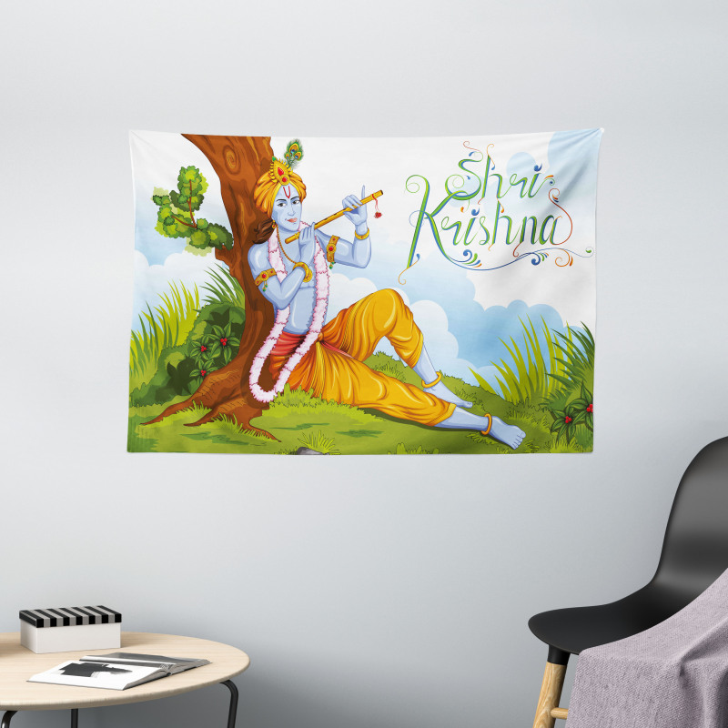 Playing Flute Forest Wide Tapestry