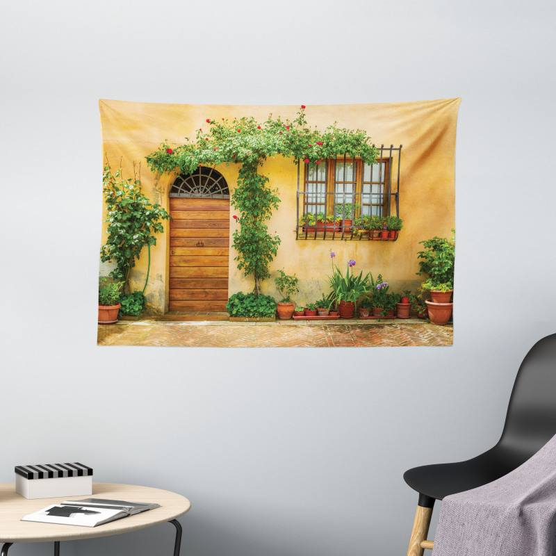 Plants and House Door Wide Tapestry