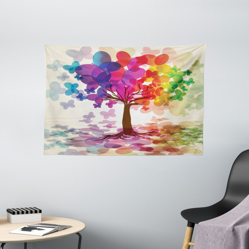 Colorful Spring Tree Wide Tapestry