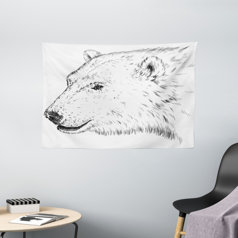 Polar Bear Face Sketchy Wide Tapestry