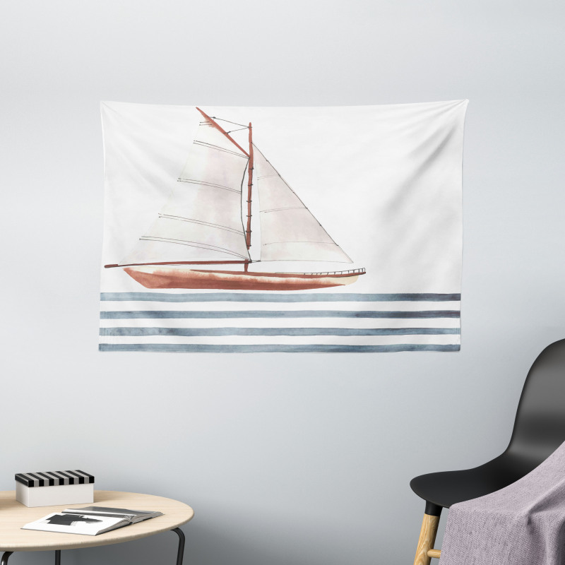 Sailing Theme Boat Waves Wide Tapestry