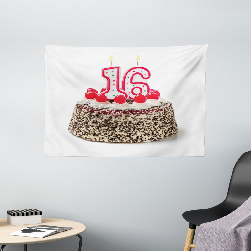 Cake Candles Cherry Wide Tapestry