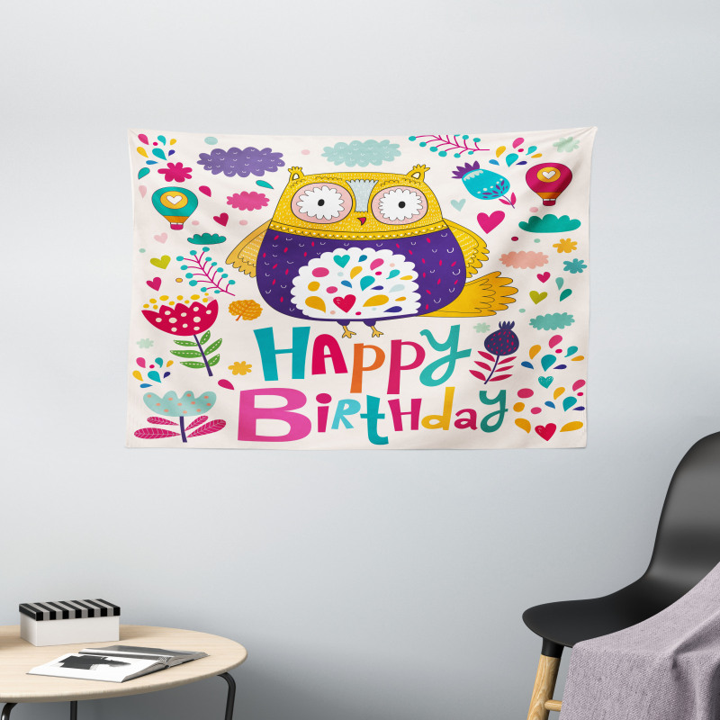Funny Greeting Doodle Art Wide Tapestry