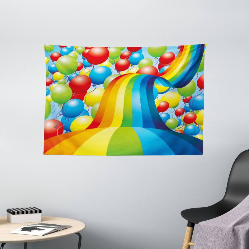 Balloons Ribbons Wavy Wide Tapestry