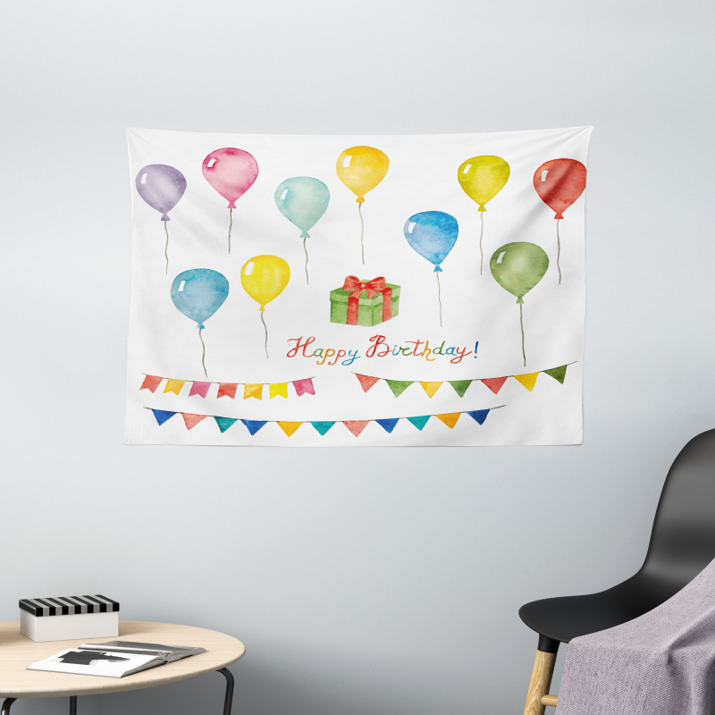 Watercolor Birthday Wide Tapestry