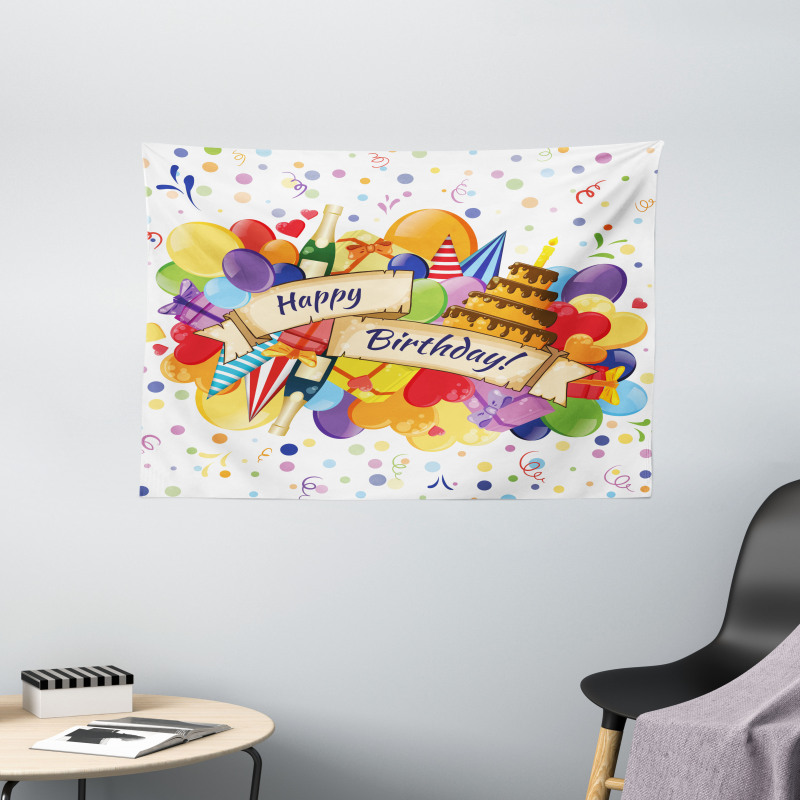 Drinks Cake Balloons Wide Tapestry