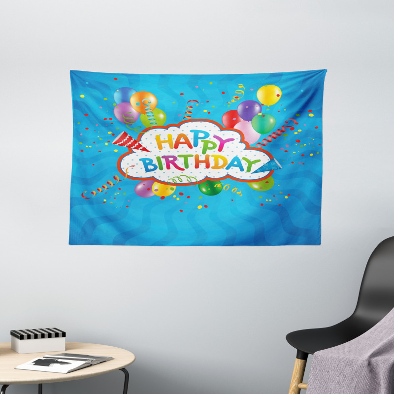 Greeting Text Party Hats Wide Tapestry
